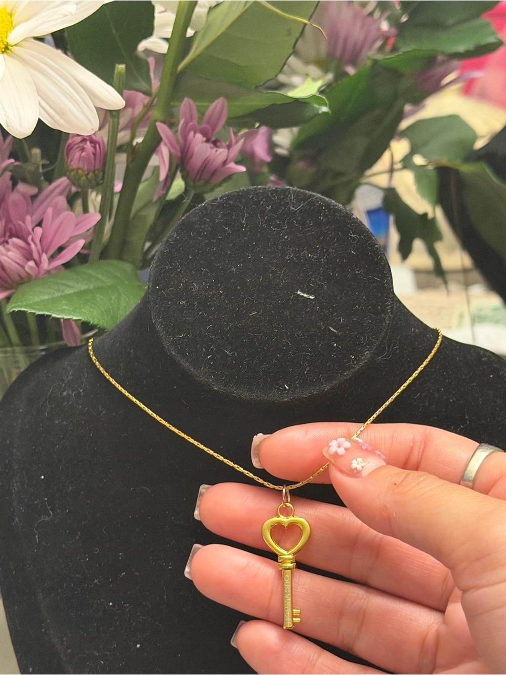 Lv gold Upcycled Heart Key charm Necklace